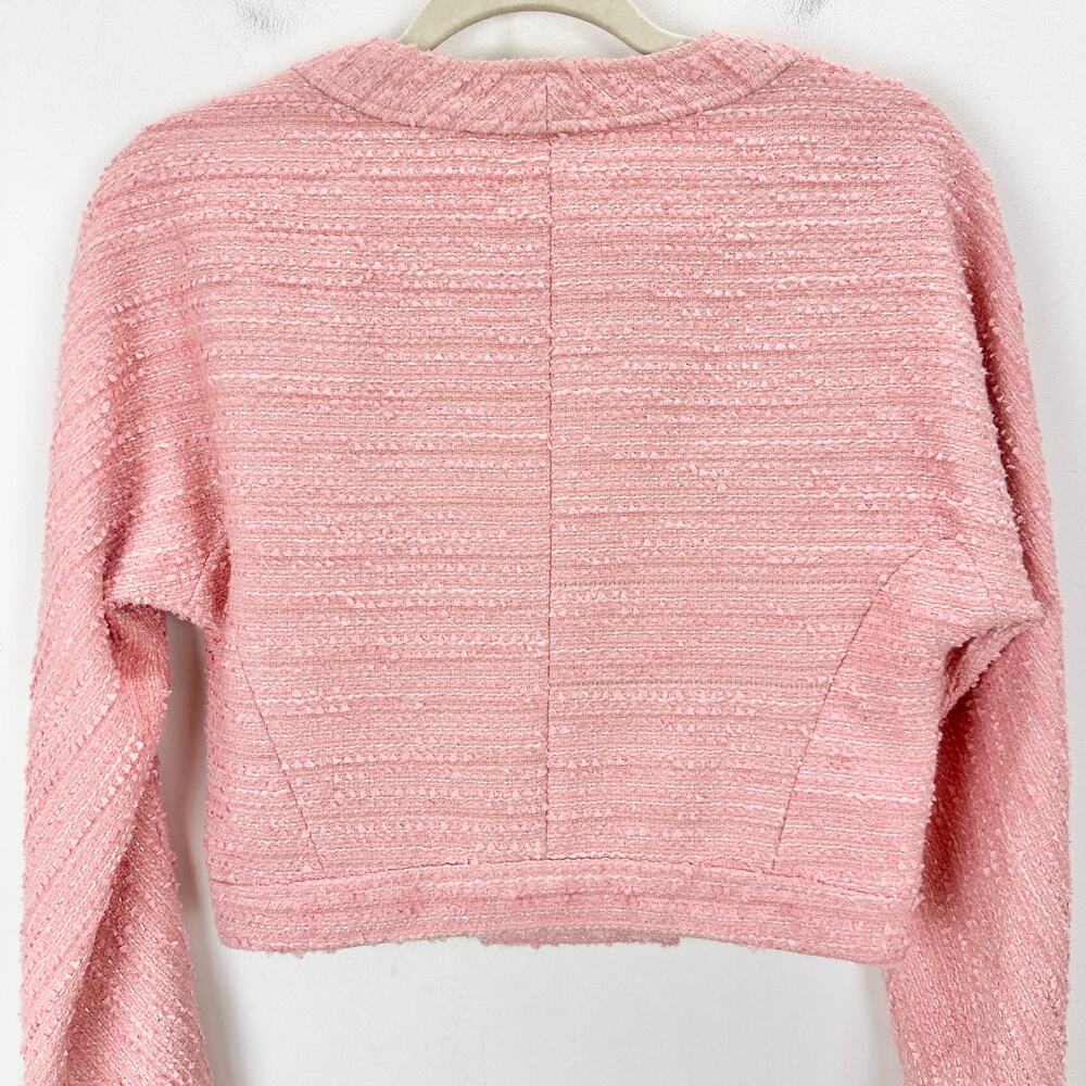 LoveShackFancy Keiran Pink Tweed Blazer Jacket Relaxed Preppy Gold Buttons XS - Picture 13 of 16